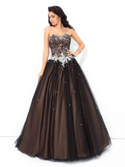 Ball Gown Sweetheart Beading Sleeveless Long Net Quinceanera Dresses [60178]