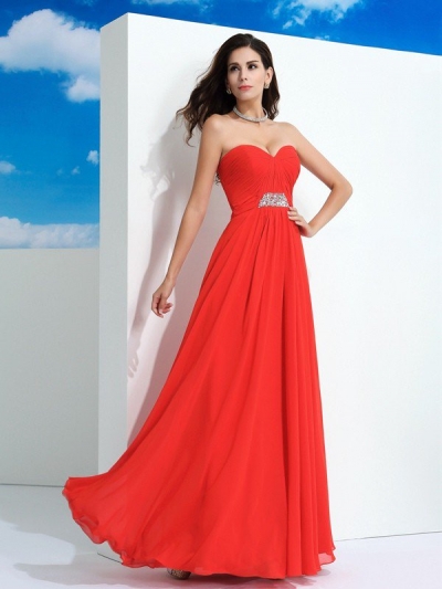 A-Line/Princess Sweetheart Beading Sleeveless Long Chiffon Dresses