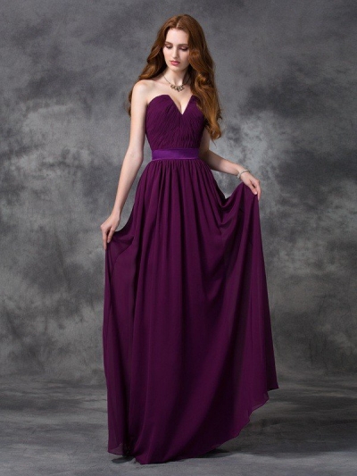 A-line/Princess Sweetheart Ruched Sleeveless Long Chiffon Bridesmaid Dresses [60283]