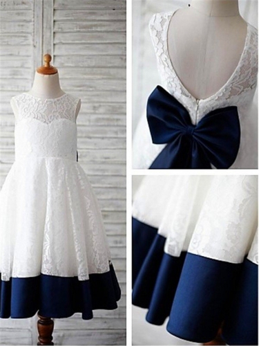 A-line/Princess Scoop Sleeveless Bowknot Floor-Length Lace Flower Girl Dresses