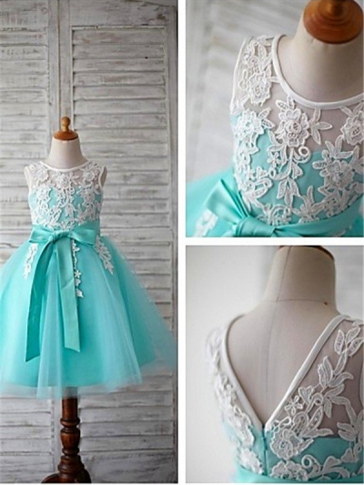 Ball Gown Scoop Sleeveless Bowknot Floor-Length Tulle Flower Girl Dresses