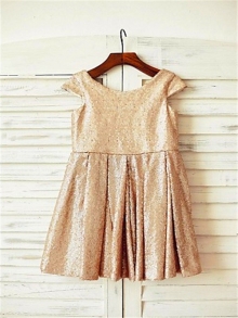 A-line/Princess Scoop Short Sleeves Tea-Length Sequins Flower Girl Dresses