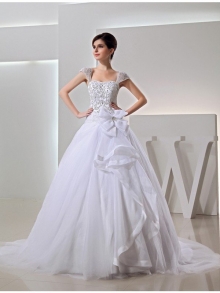 Beading Long Ball Gown Embroidery Organza Bowknot Wedding Dresses