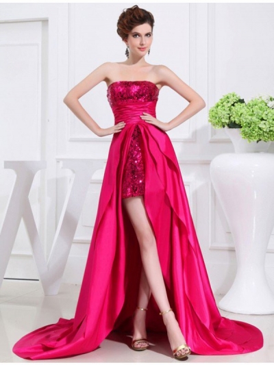 A-Line/Princess High Low Applique Strapless Sleeveless Taffeta Dresses [N13ZAYS5537]