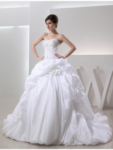 Ball Gown Beading Sleeveless Long Taffeta Wedding Dresses