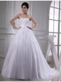 Ball Gown Beading Strapless Sleeveless Applique Satin Tulle Wedding Dresses