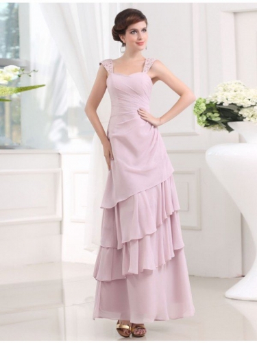 A-Line/Princess Beading Sleeveless Straps Layered Chiffon Long Dresses