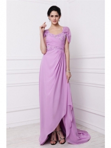 Sheath/Column Square Short Sleeves Beading Embroidery Long Chiffon Mother of the Bride Dresses