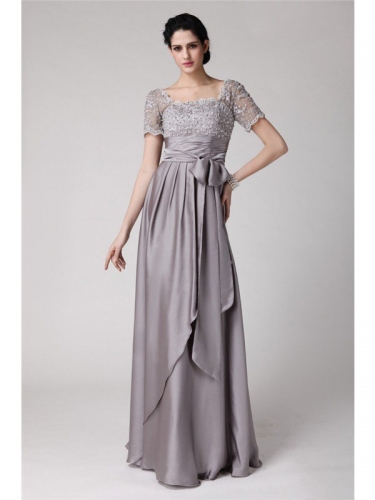 Sheath/Column Square Beading Applique Elastic Woven Satin Mother of the Bride Dresses