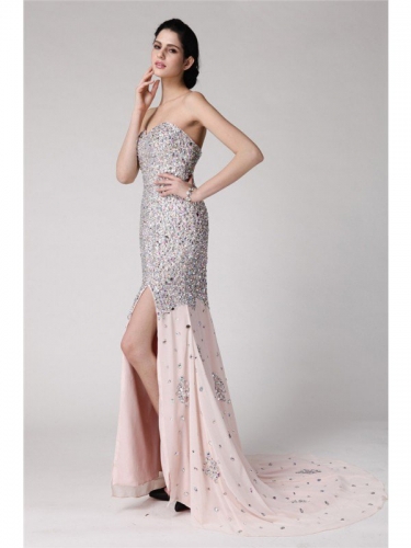 Trumpet/Mermaid Sweetheart Sleeveless Beading Rhinestone Long Chiffon Dresses