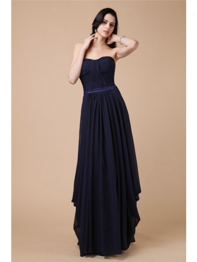 Sheath/Column Strapless Sleeveless Pleats Long Chiffon Dresses [N13ZYDRESS258]