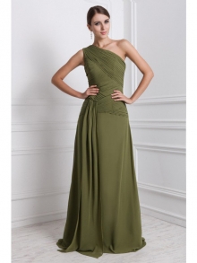 A-Line/Princess One-Shoulder Sleeveless Long Ruffles Chiffon Dresses