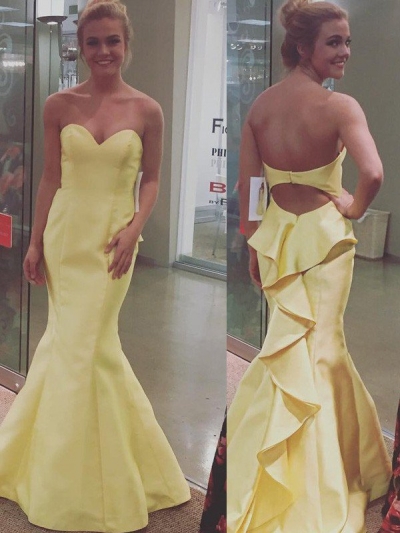 Trumpet/Mermaid Sweetheart Sleeveless Sweep/Brush Train Layers Satin Dresses [PO16033PO362]