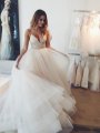 Ball Gown Spaghetti Straps Sleeveless Crystal Court Train Tulle Wedding Dresses