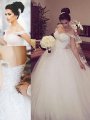 Ball Gown Off-the-Shoulder Sleeveless Lace Court Train Tulle Wedding Dresses