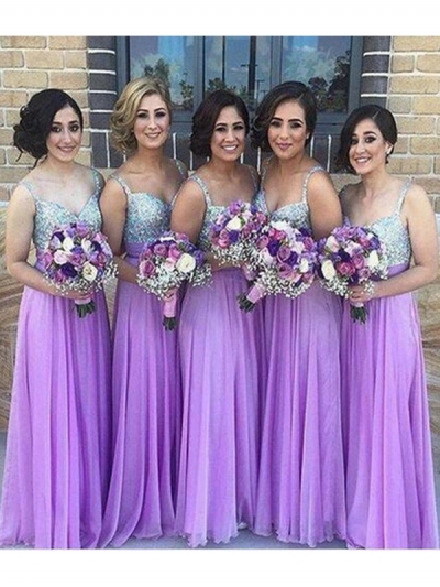 A-Line/Princess Sleeveless Sweetheart Floor-Length Sequin Chiffon Bridesmaid Dresses [PO16033PO614]