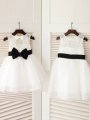 A-line/Princess Scoop Sleeveless Bowknot Long Tulle Dresses