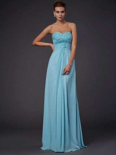 Sheath/Column Sweetheart Sleeveless Beading Long Chiffon Dresses