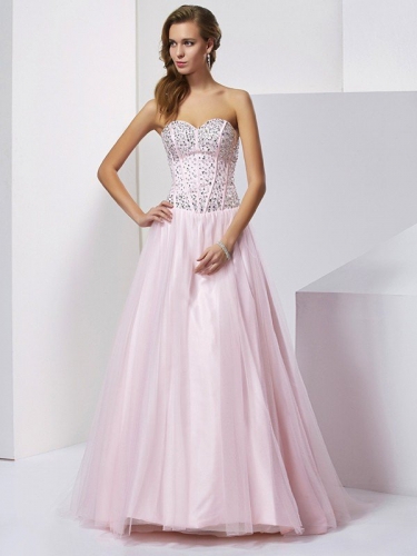 Ball Gown Sweetheart Sleeveless Beading Long Satin Quinceanera Dresses