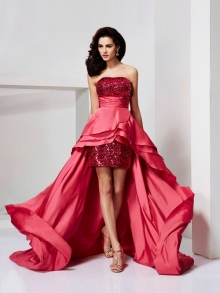 A-Line/Princess Strapless Sleeveless Lace High Low Taffeta Dresses