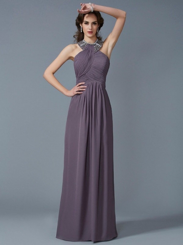 Sheath/Column High Neck Sleeveless Beading Long Chiffon Dresses