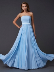 A-Line/Princess Strapless Sleeveless Ruched Long Chiffon Dresses...