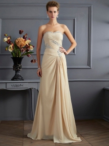 A-Line/Princess Sweetheart Sleeveless Beading Long Chiffon Dresses