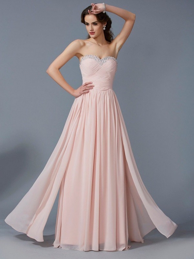 A-Line/Princess Sweetheart Sleeveless Pleats Long Chiffon Dresses [40523]