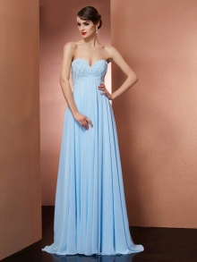 A-Line/Princess Sweetheart Sleeveless Beading Long Chiffon Dresses