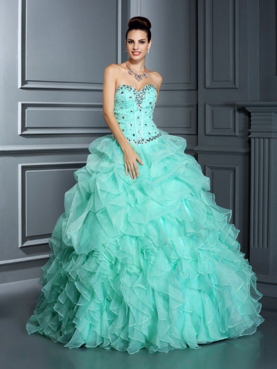 Ball Gown Sweetheart Beading Sleeveless Long Organza Quinceanera Dresses