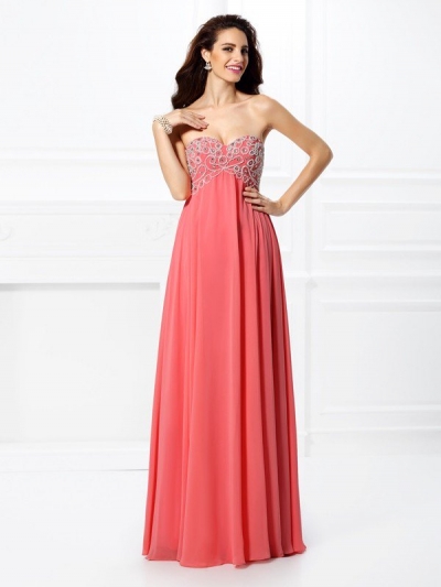 A-Line/Princess Sweetheart Beading Sleeveless Long Chiffon Dresses [50052]