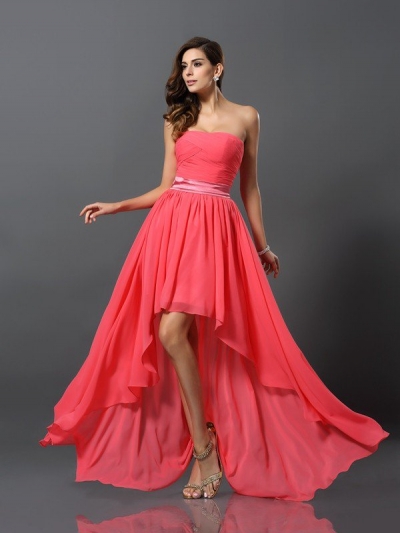 A-Line/Princess Sweetheart Sleeveless High Low Chiffon Bridesmaid Dresses [50370]