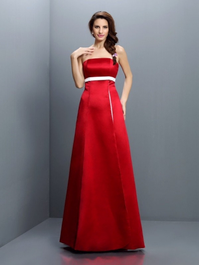 A-Line/Princess Strapless Sash/Ribbon/Belt Sleeveless Long Satin Bridesmaid Dresses [50388]