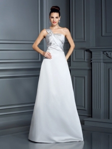 A-Line/Princess One-Shoulder Sleeveless Long Satin Dresses