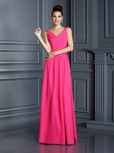 A-Line/Princess Spaghetti Straps Sleeveless Long Chiffon Bridesmaid Dresses [50405]