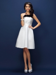 Sheath/Column Bateau Lace Sleeveless Short Satin Bridesmaid Dresses...