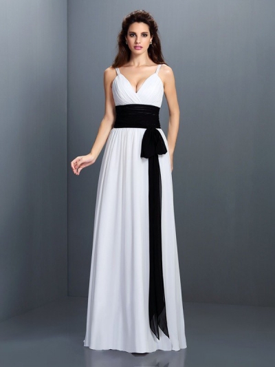 A-Line/Princess V-neck Sash/Ribbon/Belt Sleeveless Long Chiffon Bridesmaid Dresses [50418]