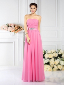 A-Line/Princess Strapless Pleats Sleeveless Long Chiffon Bridesmaid Dresses