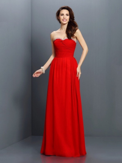 A-Line/Princess Sweetheart Beading Sleeveless Long Chiffon Bridesmaid Dresses [50484]