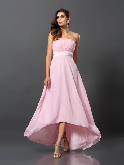 A-Line/Princess Strapless Sleeveless High Low Chiffon Bridesmaid Dresses [50578]