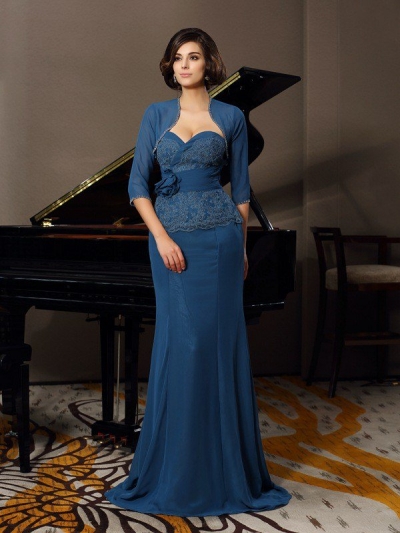 Trumpet/Mermaid Sweetheart Applique Sleeveless Long Chiffon Mother of the Bride Dresses [50854]