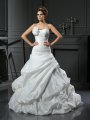 Ball Gown Sweetheart Hand-Made Flower Sleeveless Long Satin Wedding Dresses