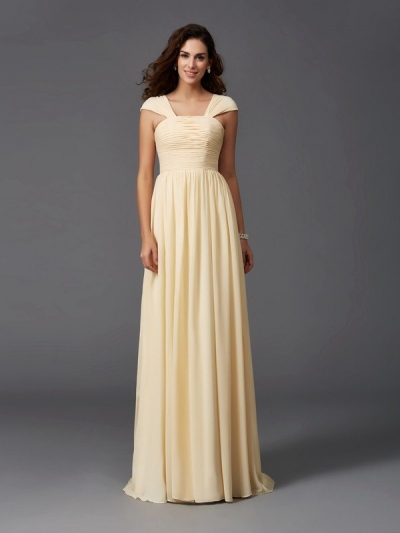 A-Line/Princess Straps Ruffles Sleeveless Long Chiffon Bridesmaid Dresses [60289]