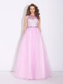 A-Line/Princess Jewel Rhinestone Sleeveless Long Net Dresses