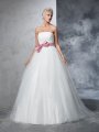 Ball Gown Strapless Bowknot Sleeveless Long Net Wedding Dresses