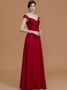 A-Line/Princess V-neck Sleeveless Floor-Length Lace Chiffon Bridesmaid Dresses