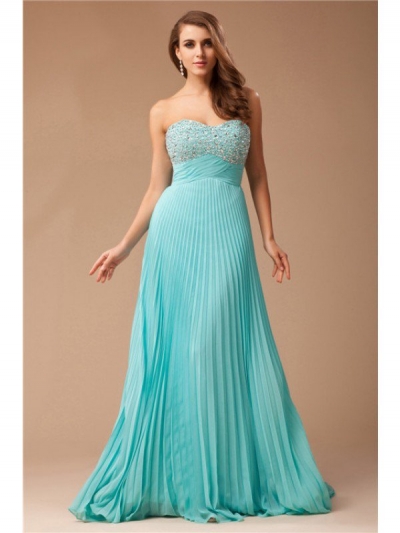 Empire Sweetheart Long Chiffon Beading Sleeveless Dresses