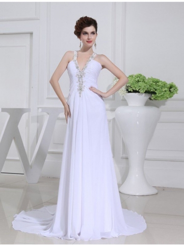 A-Line/Princess Beading V-neck Sleeveless Chiffon Wedding Dresses