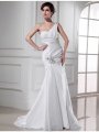 Trumpet/Mermaid One-shoulder Beading Satin Sleeveless Long Wedding Dresses