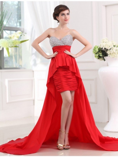 A-Line/Princess Beading Sweetheart Sleeveless High Low Taffeta Dresses [N13ZAYS5645]